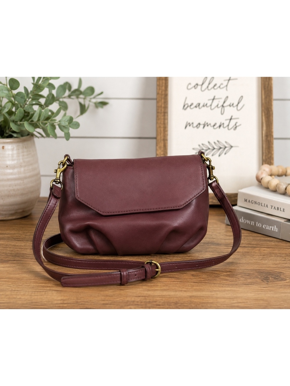 Universal Thread Burgundy Crossbody Bag Faux Leather Pleated Flap Purse